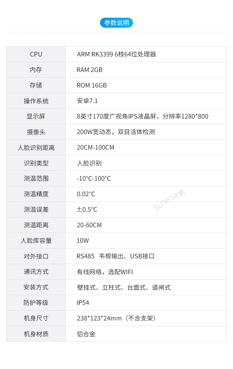 人臉識(shí)別測溫一體機(jī)參數(shù)說明